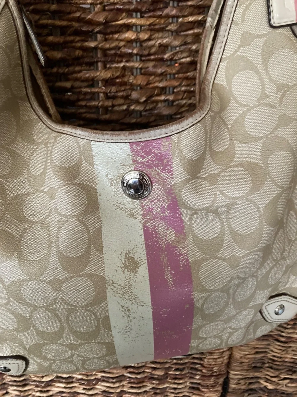 Coach Hobo Shoulder/Crossbody bag, Pink/White stripe